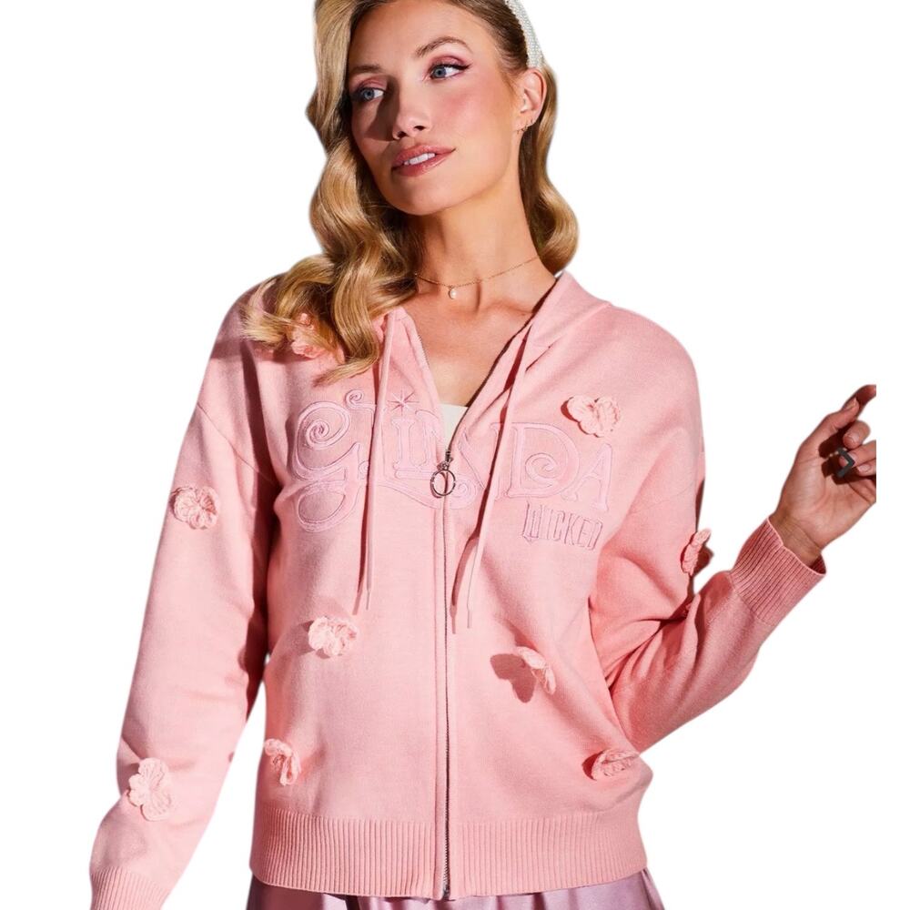 Wicked Glinda Floral Knit Zippered Women's Hoodie - BoxLunch Exclusive - Small